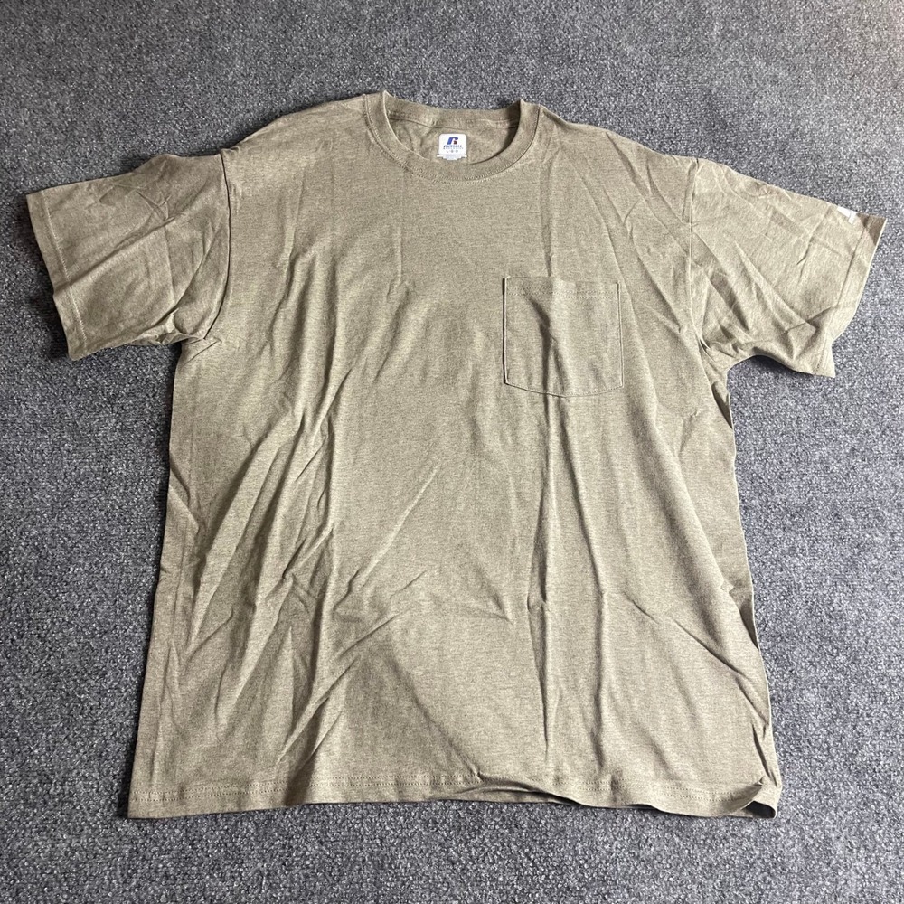 Russell Athletic Mens‎ Large Pocket T-Shirt Heather Green Khaki Short Sleeve Tee